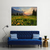 Glade of buttercups at sunset in mountains Tien-Shan, Kazakhstan Multi Panel Canvas Wall Art