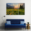 Glade of buttercups at sunset in mountains Tien-Shan, Kazakhstan Multi Panel Canvas Wall Art