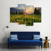 Glade of buttercups at sunset in mountains Tien-Shan, Kazakhstan Multi Panel Canvas Wall Art