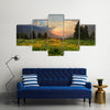 Glade of buttercups at sunset in mountains Tien-Shan, Kazakhstan Multi Panel Canvas Wall Art