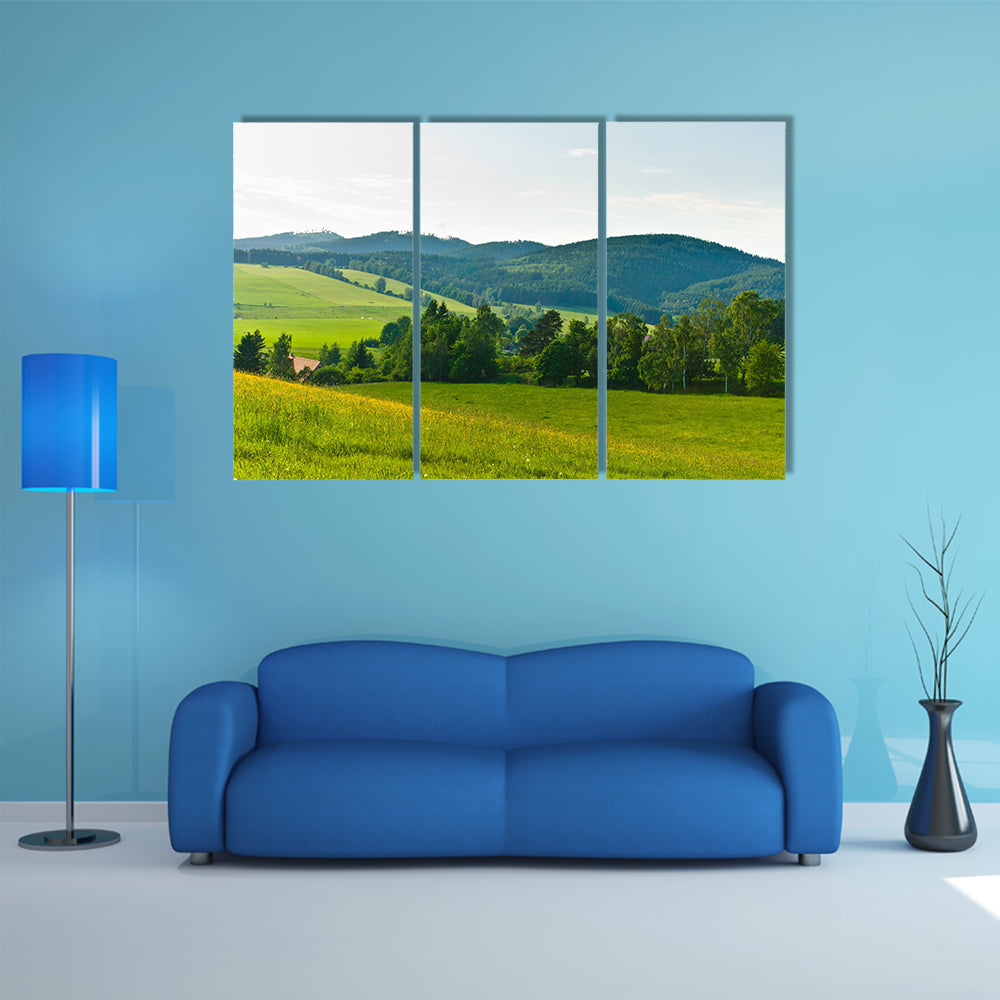 Landscape with woods and meadows multi panel canvas wall art