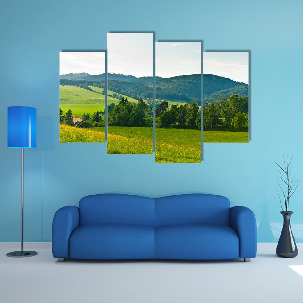 Landscape with woods and meadows multi panel canvas wall art