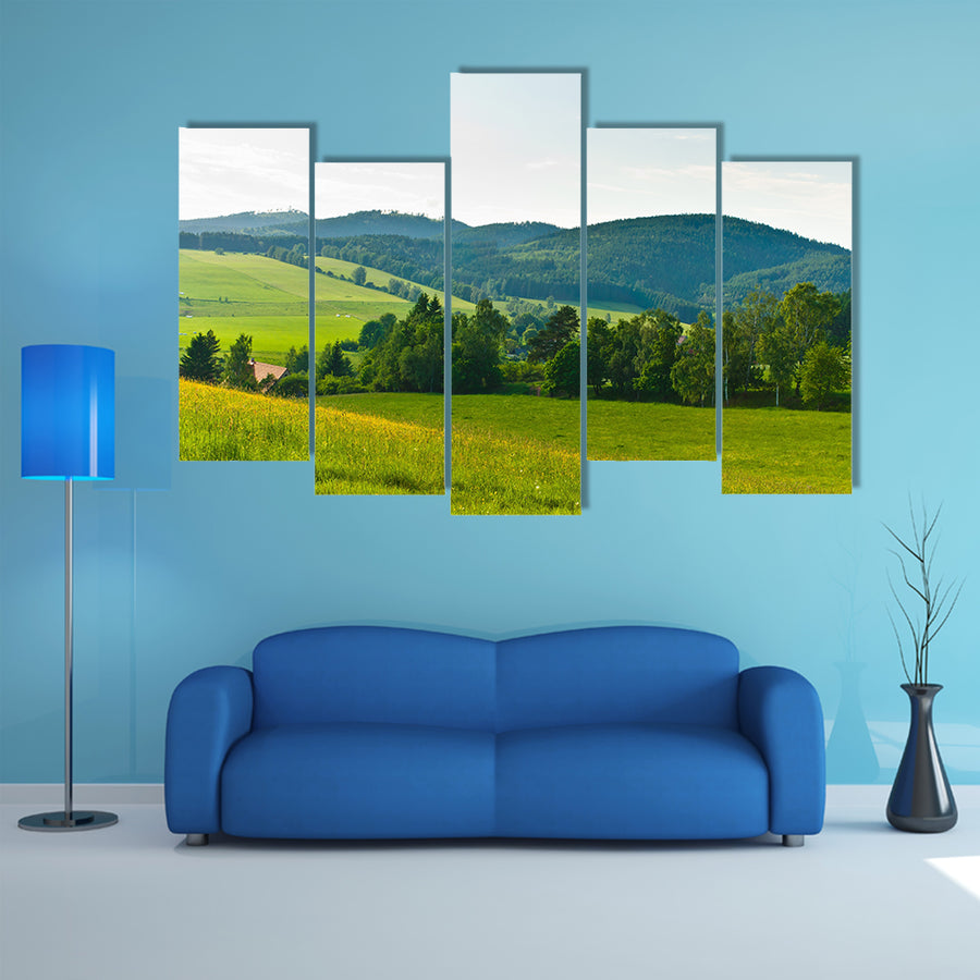Landscape with woods and meadows multi panel canvas wall art