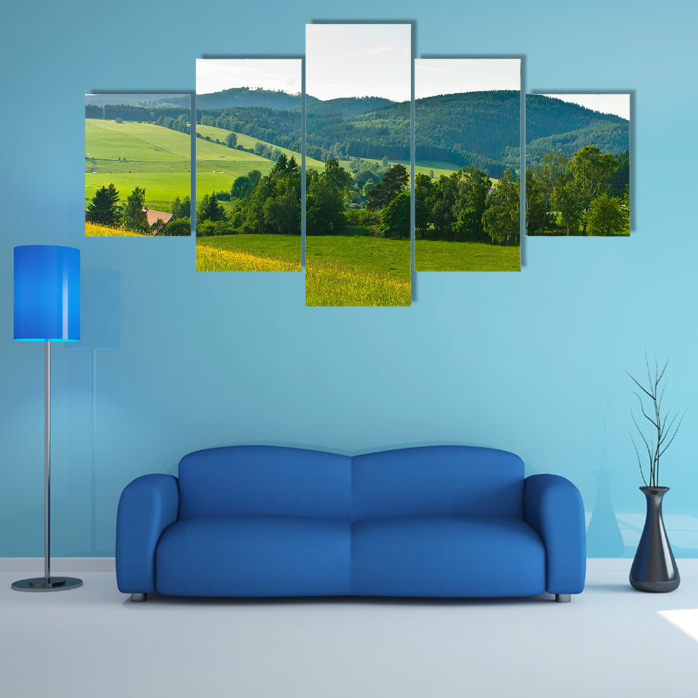 Landscape with woods and meadows multi panel canvas wall art