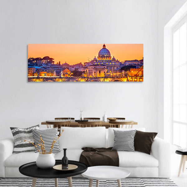 Saint Peter cathedral at night, Rome panoramic canvas wall art