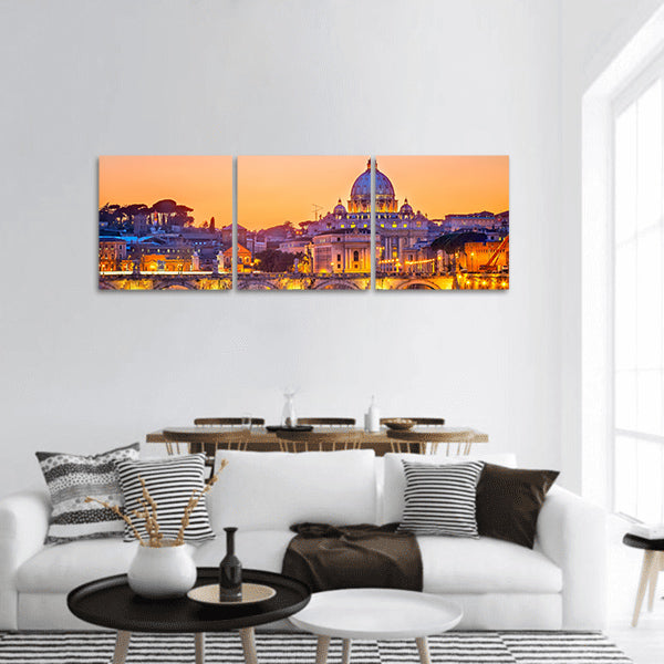 Saint Peter cathedral at night, Rome panoramic canvas wall art