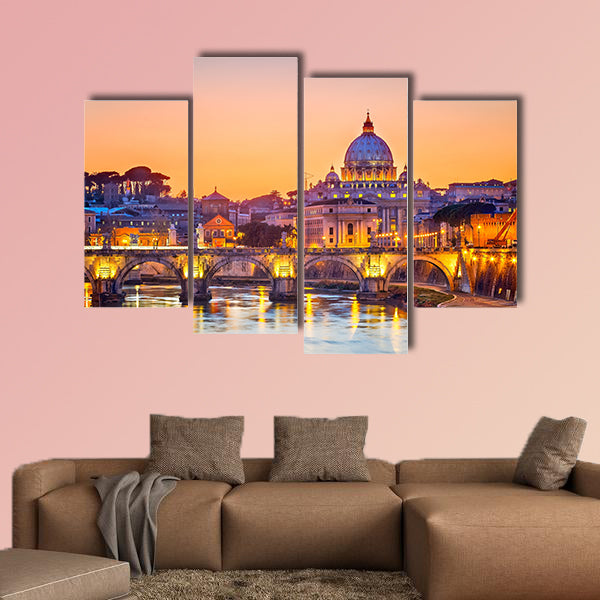 Saint Peter cathedral at night, Rome multi panel canvas wall art