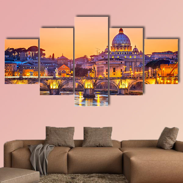 Saint Peter cathedral at night, Rome multi panel canvas wall art
