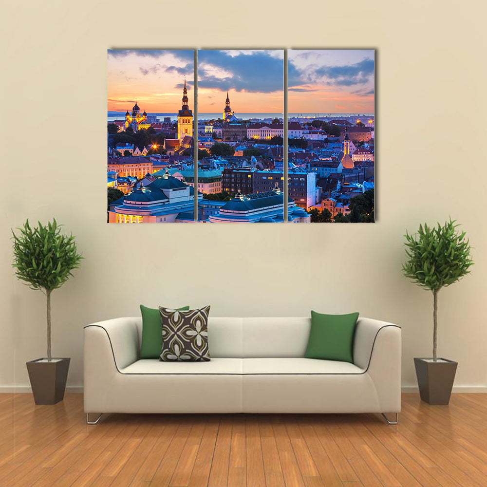 Wonderful evening scenic summer panorama of Tallinn, Estonia multi panel canvas wall art