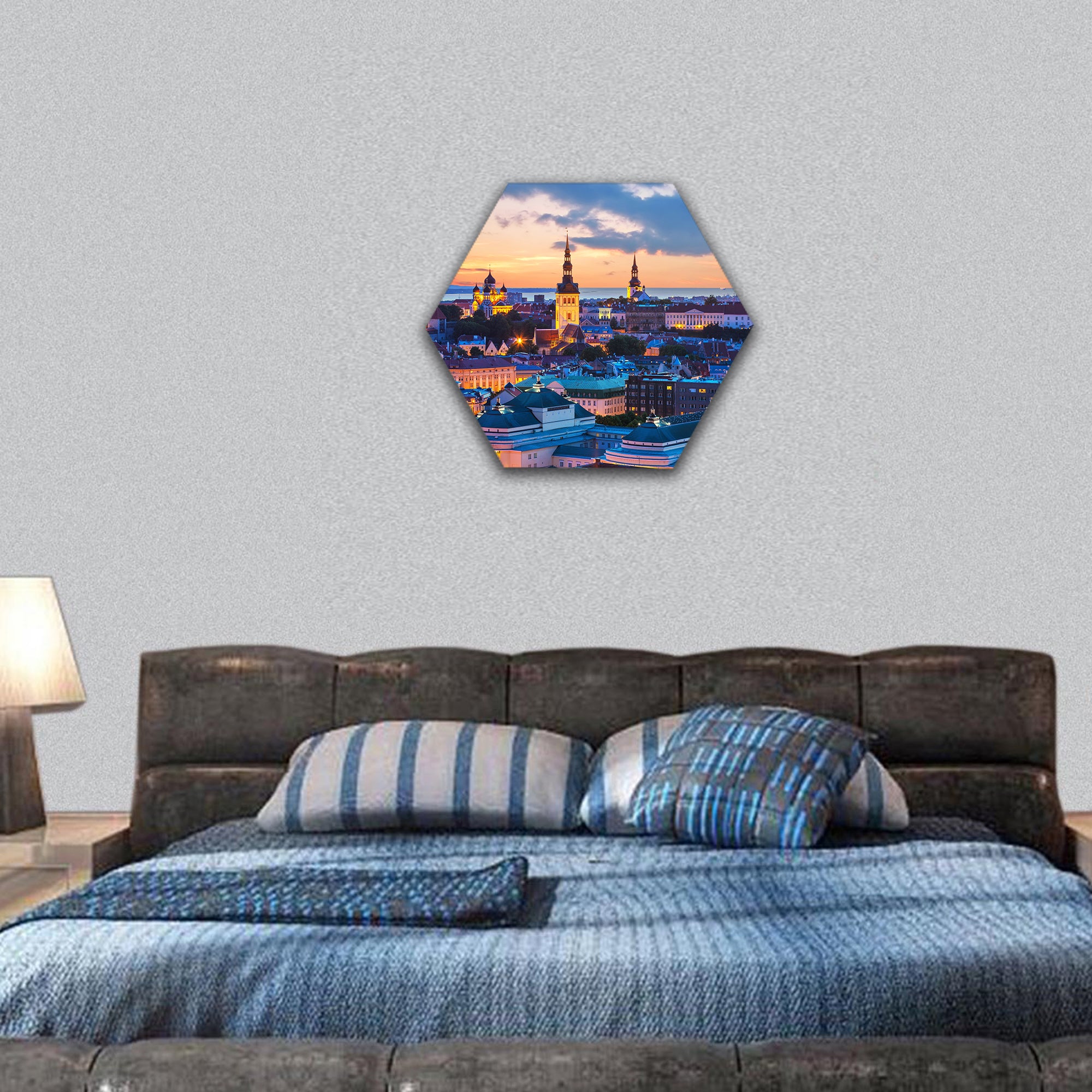 Wonderful evening scenic summer panorama of Tallinn, Estonia hexagonal canvas wall art