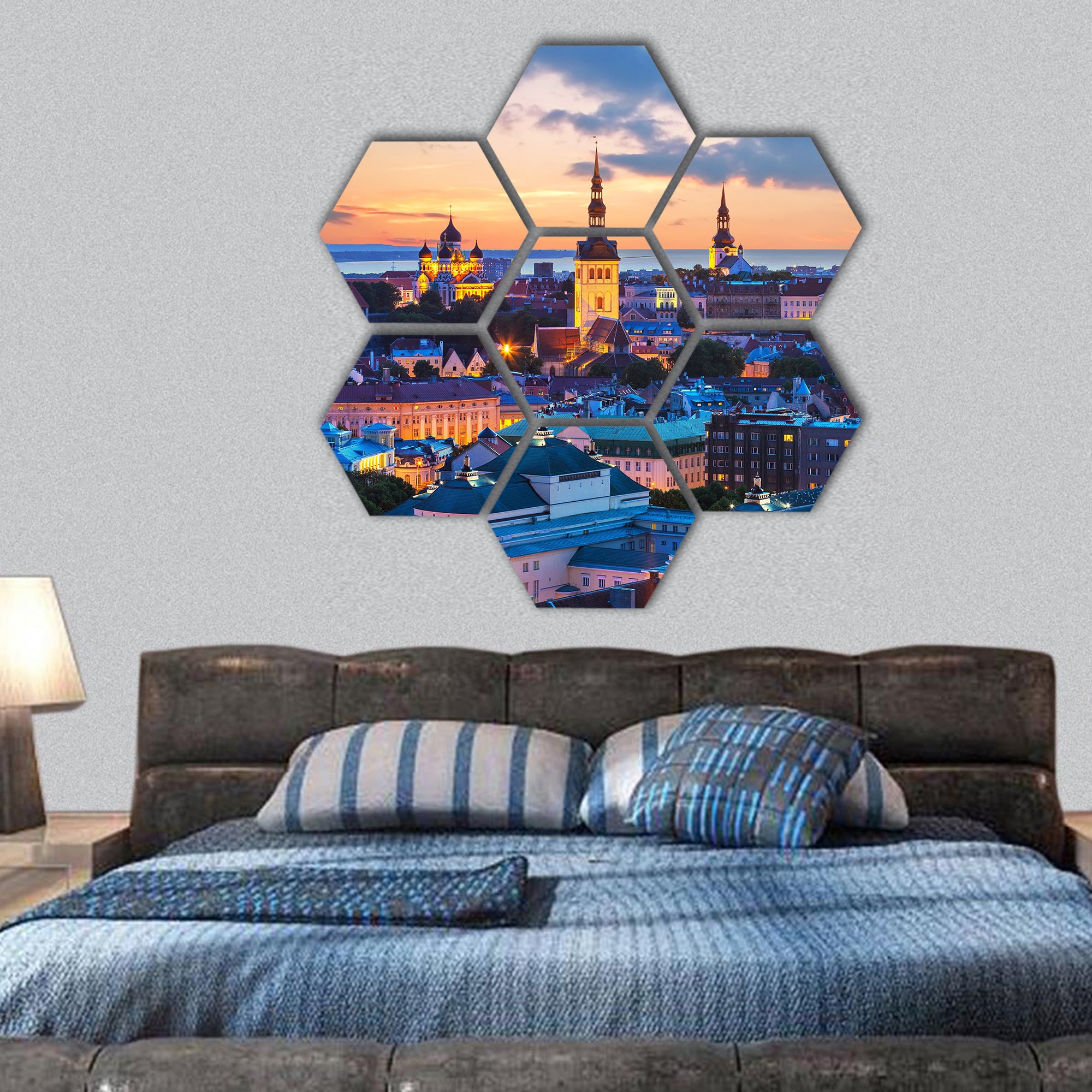 Wonderful evening scenic summer panorama of Tallinn, Estonia hexagonal canvas wall art