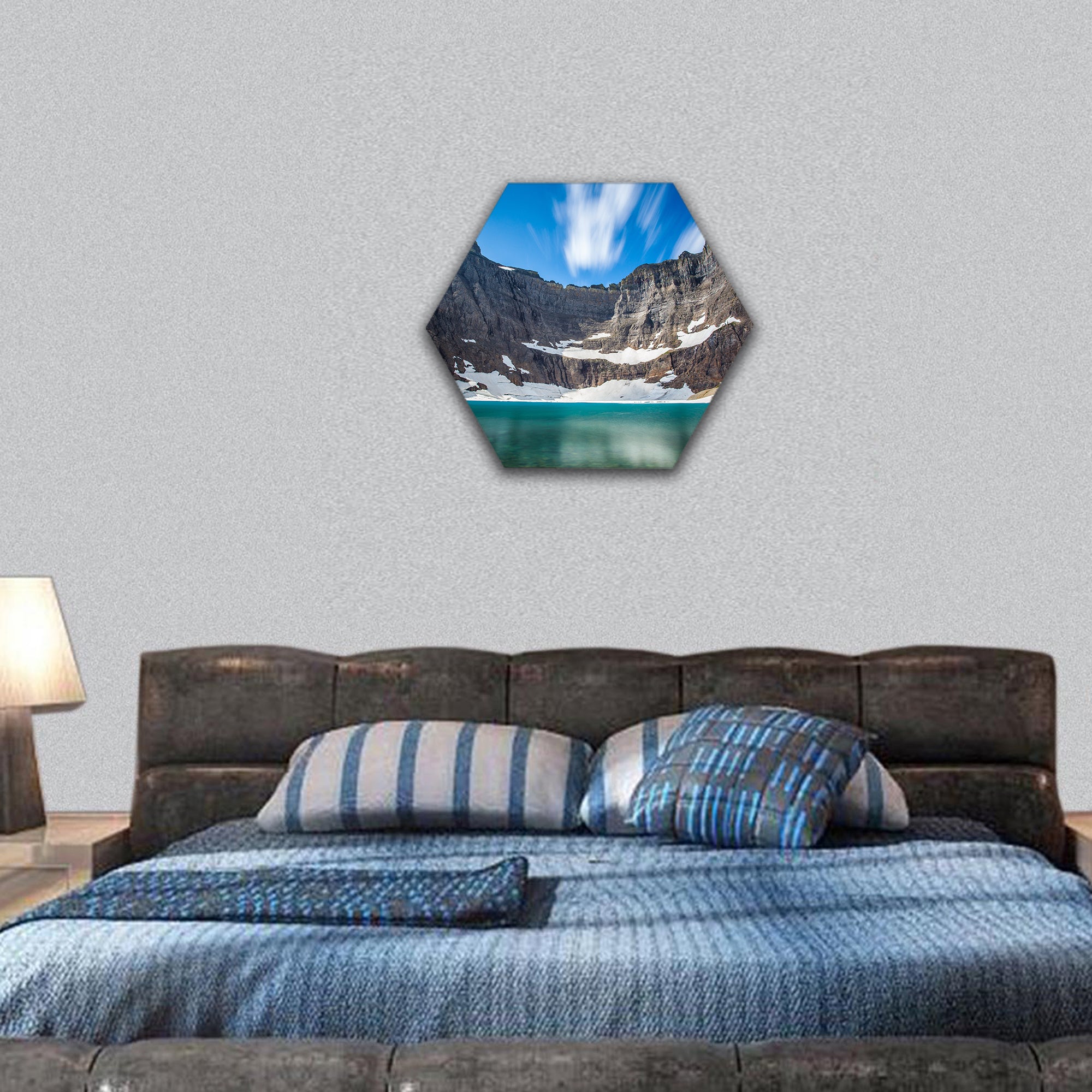 Iceberg lake, Glacier national park, montana hexagonal canvas wall art