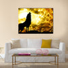 Wolf howling at the sunset Multi Panel Canvas Wall Art