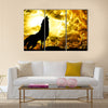 Wolf howling at the sunset Multi Panel Canvas Wall Art