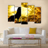 Wolf howling at the sunset Multi Panel Canvas Wall Art