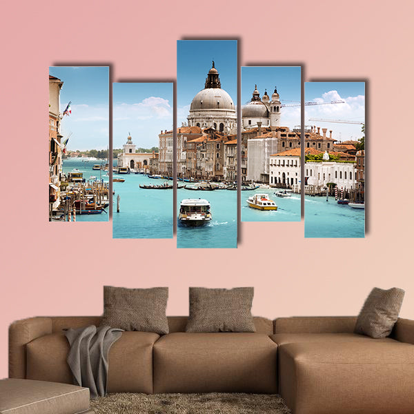 Grand Canal and Basilica Santa Maria Della Salute, Venice, Italy multi panel canvas wall art