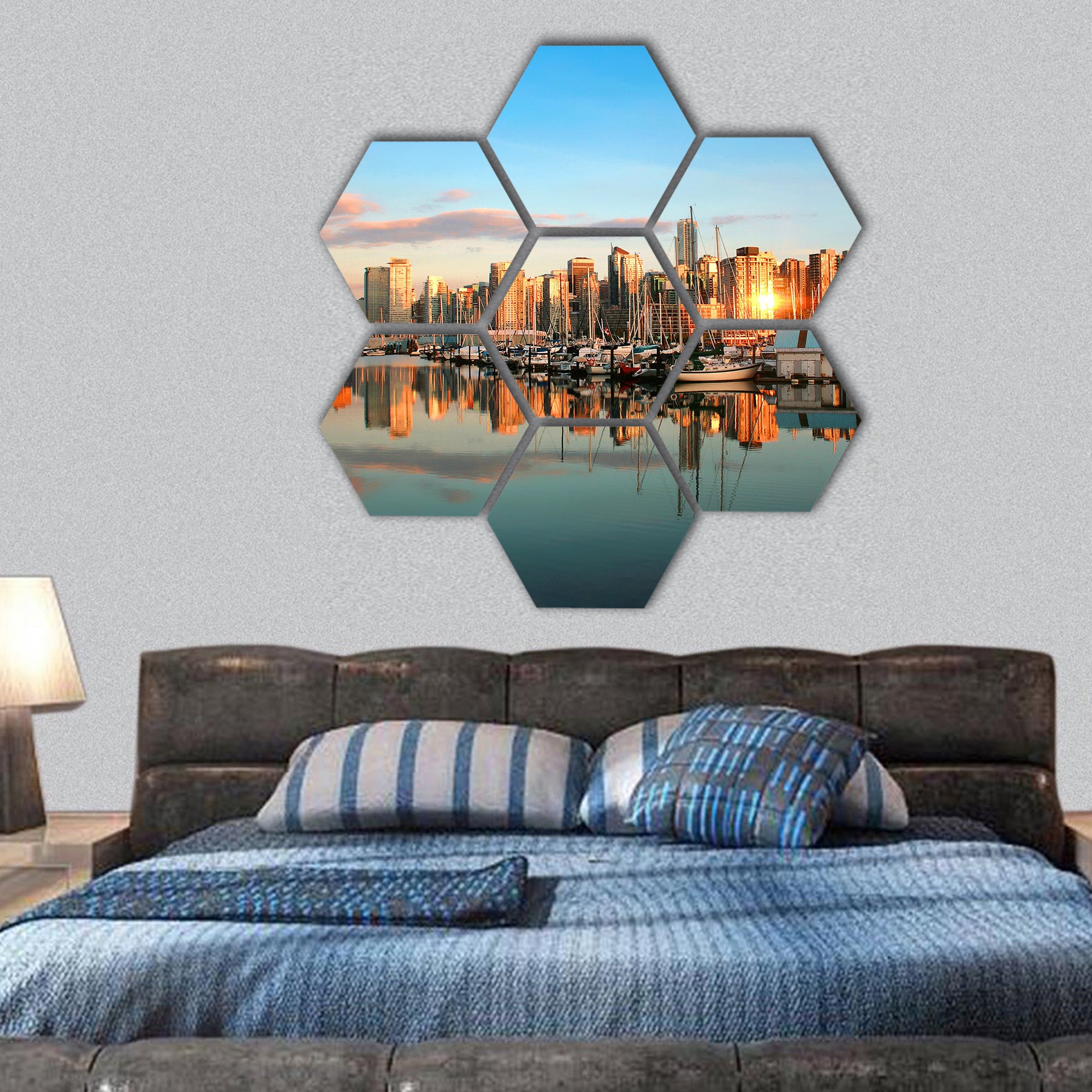Vancouver skyline panorama at sunset hexagonal canvas wall art