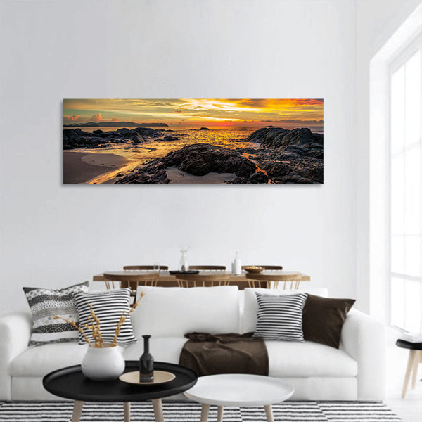 Colorful sunset over the sea panoramic canvas wall art