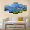 Fresh autumn landscape with Carpathian mountain and lake, Romania Multi panel canvas wall art