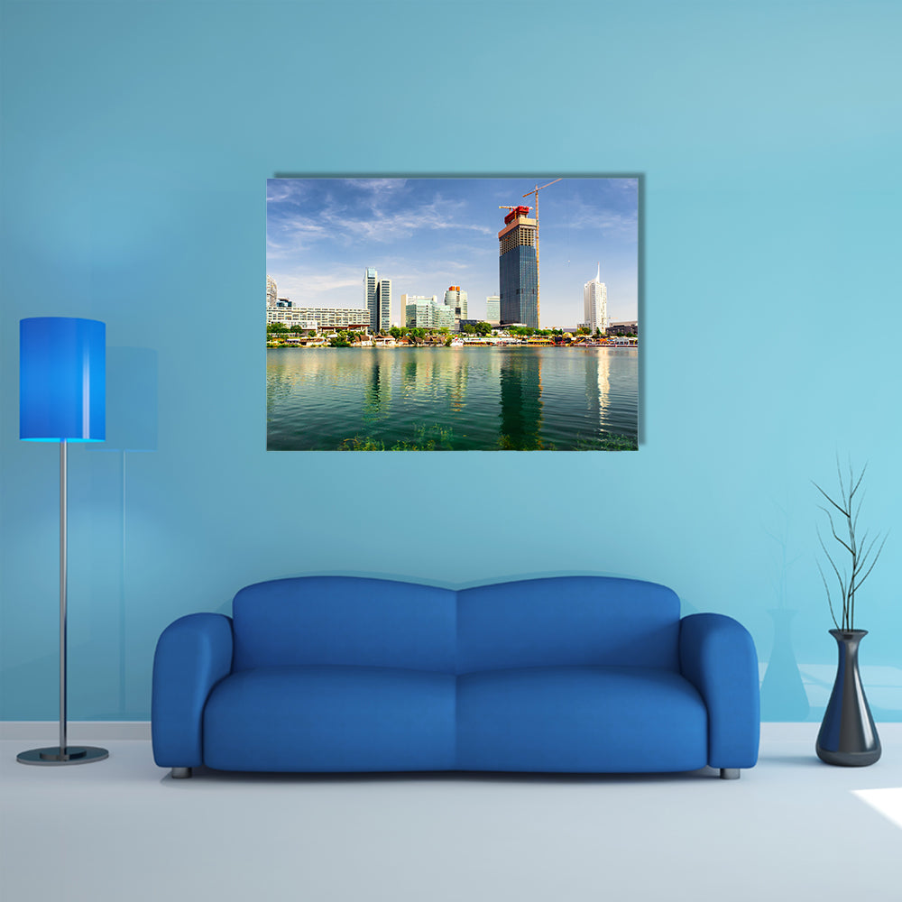 The panoramic view of the Donau City in summertime, Vienna, Austria multi panel canvas wall art