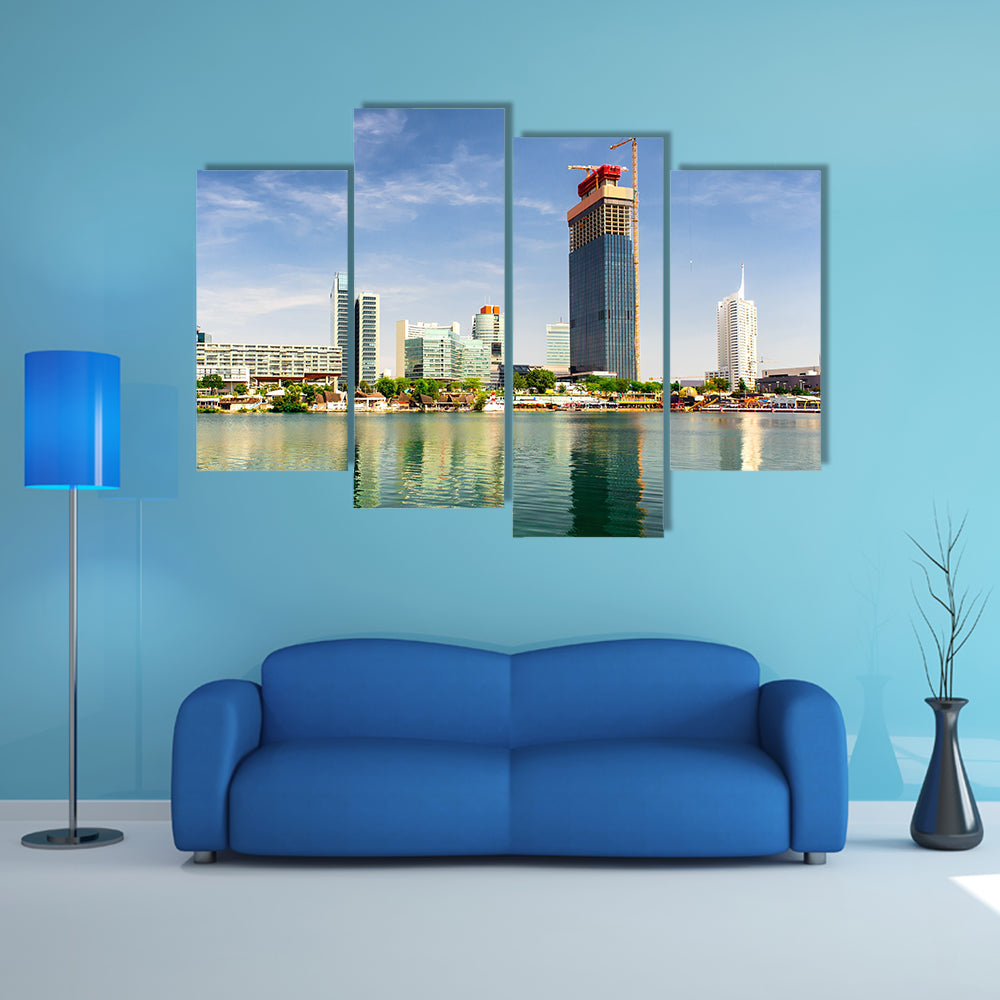 The panoramic view of the Donau City in summertime, Vienna, Austria multi panel canvas wall art