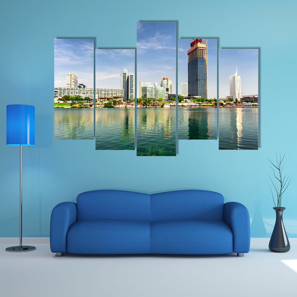 The panoramic view of the Donau City in summertime, Vienna, Austria multi panel canvas wall art