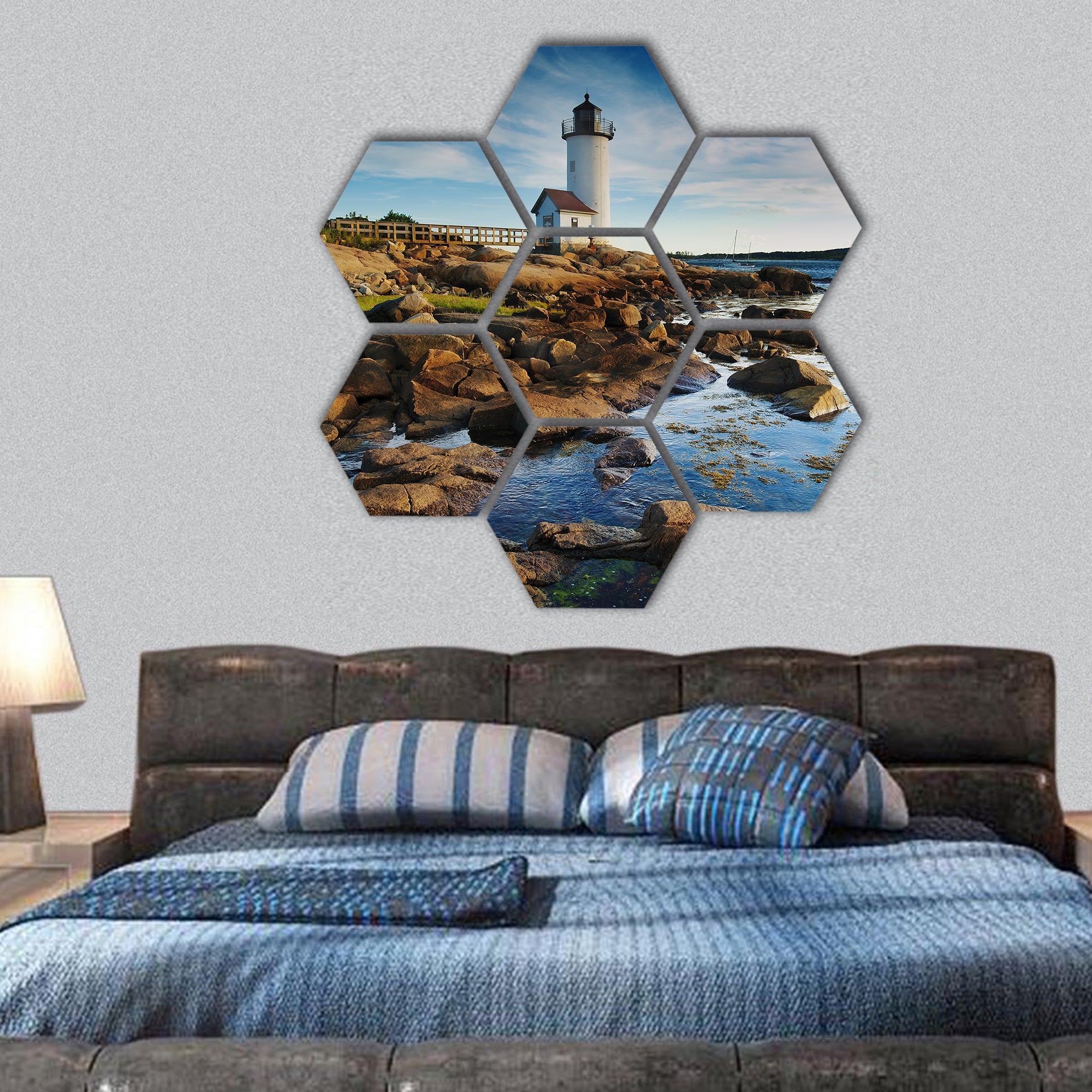 Annisquam lighthouse, Massachusetts hexagonal canvas wall art