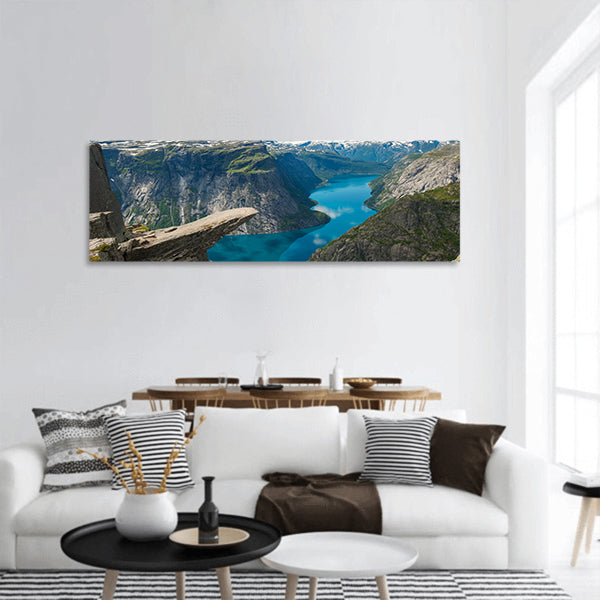 Trolltunga, Troll's tongue rock lake Ringedalsvatnet, Norway panoramic canvas wall art