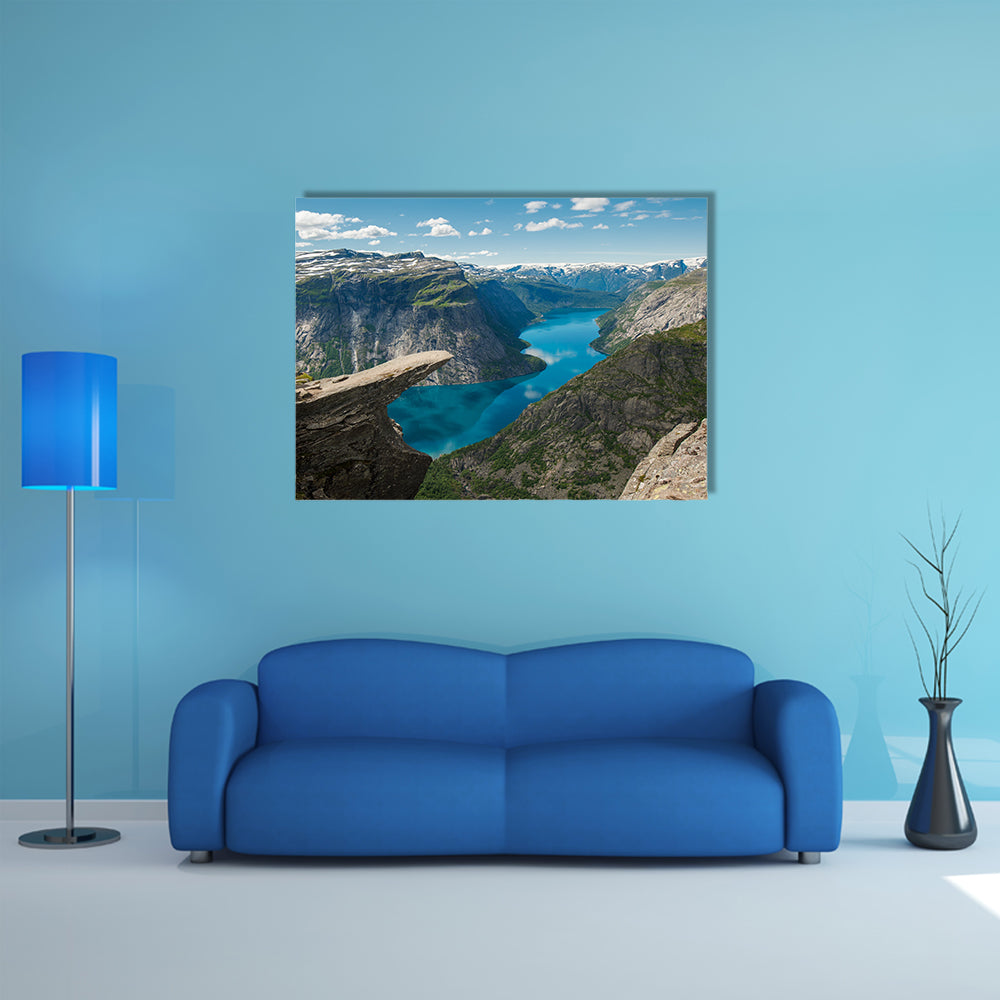 Trolltunga, Troll's tongue rock above lake Ringedalsvatnet, Norway multi panel canvas wall art