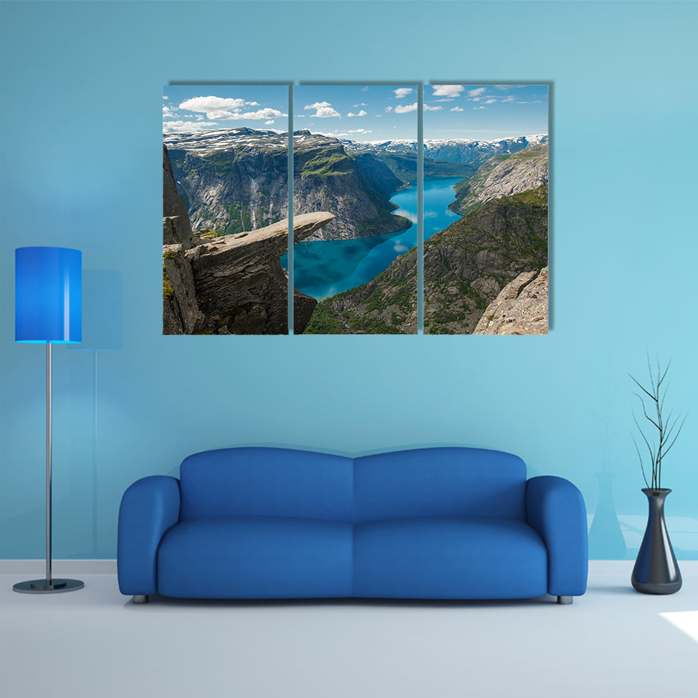 Trolltunga, Troll's tongue rock above lake Ringedalsvatnet, Norway multi panel canvas wall art