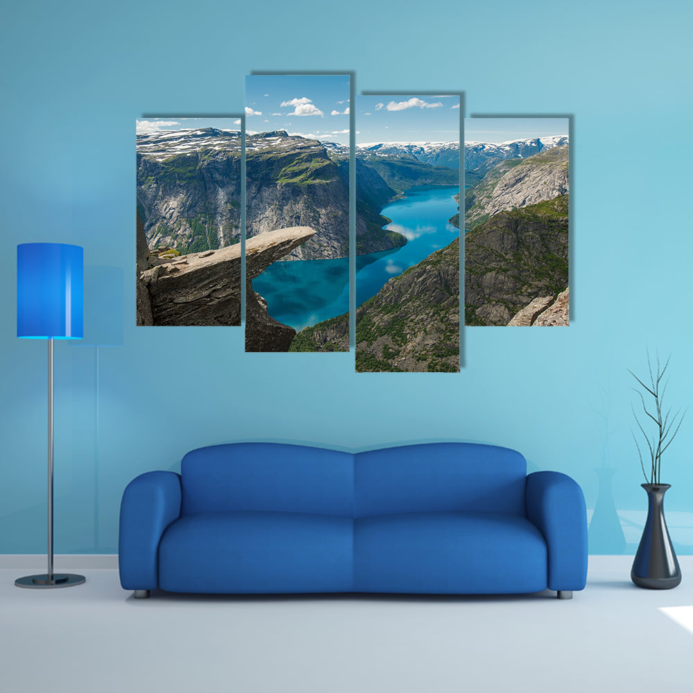 Trolltunga, Troll's tongue rock above lake Ringedalsvatnet, Norway multi panel canvas wall art