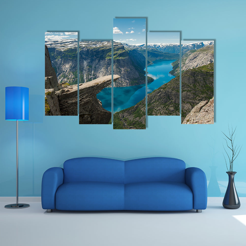 Trolltunga, Troll's tongue rock above lake Ringedalsvatnet, Norway multi panel canvas wall art