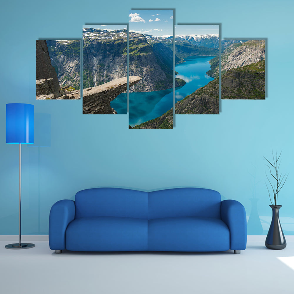 Trolltunga, Troll's tongue rock above lake Ringedalsvatnet, Norway multi panel canvas wall art