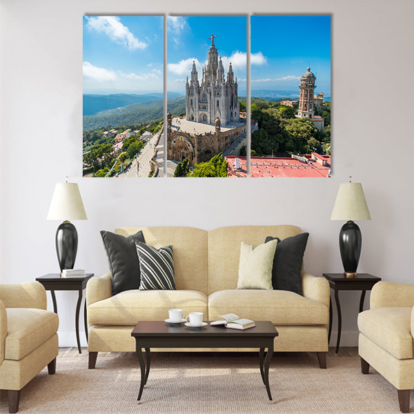 Bird view on Tibidabo church Multi panel canvas wall art
