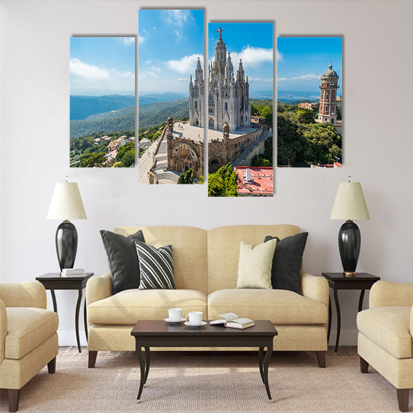 Bird view on Tibidabo church Multi panel canvas wall art