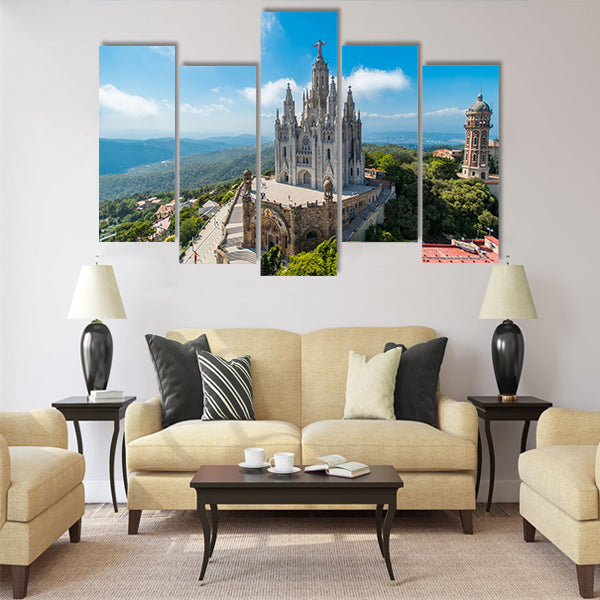 Bird view on Tibidabo church Multi panel canvas wall art