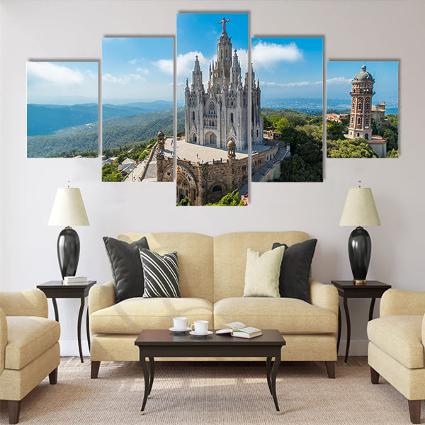Bird view on Tibidabo church Multi panel canvas wall art