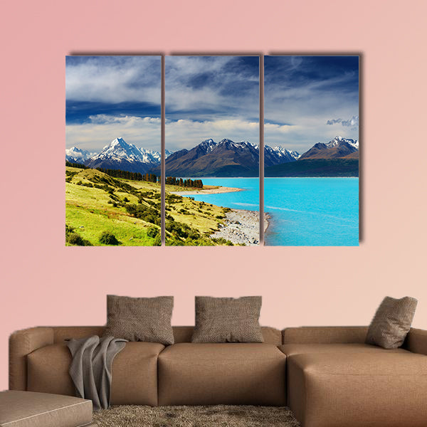 Mount Cook and Pukaki lake, New Zealand Multi panel canvas wall art
