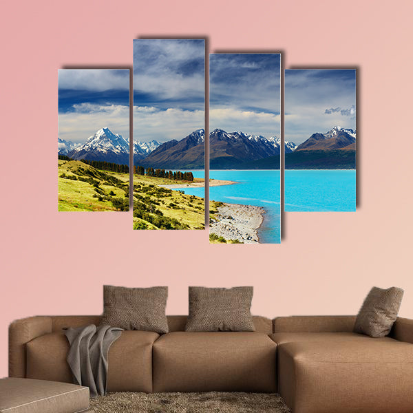 Mount Cook and Pukaki lake, New Zealand Multi panel canvas wall art