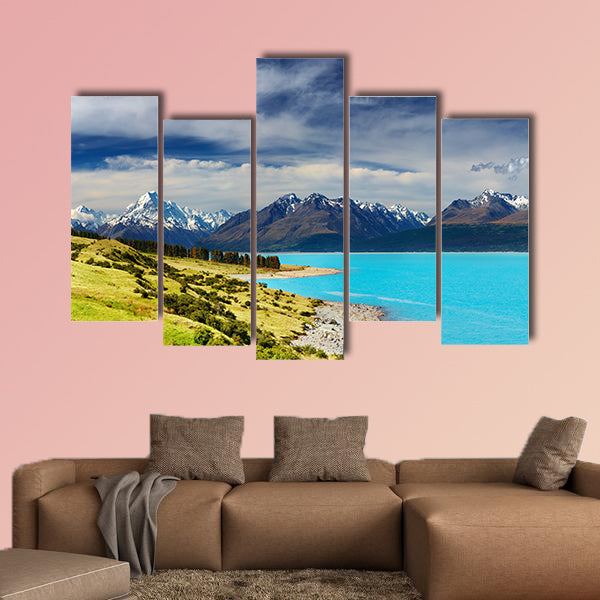 Mount Cook and Pukaki lake, New Zealand Multi panel canvas wall art