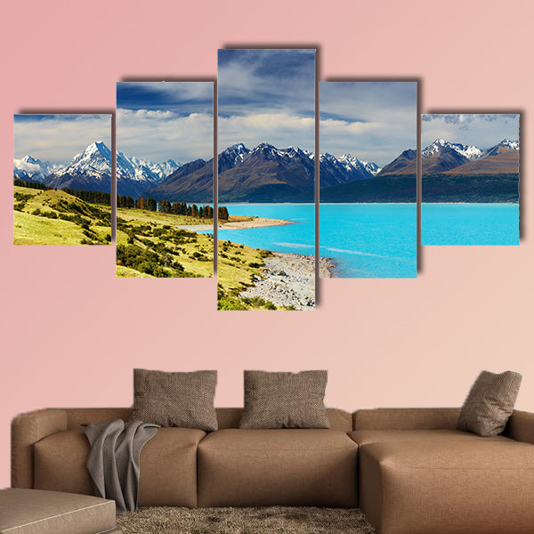Mount Cook and Pukaki lake, New Zealand Multi panel canvas wall art