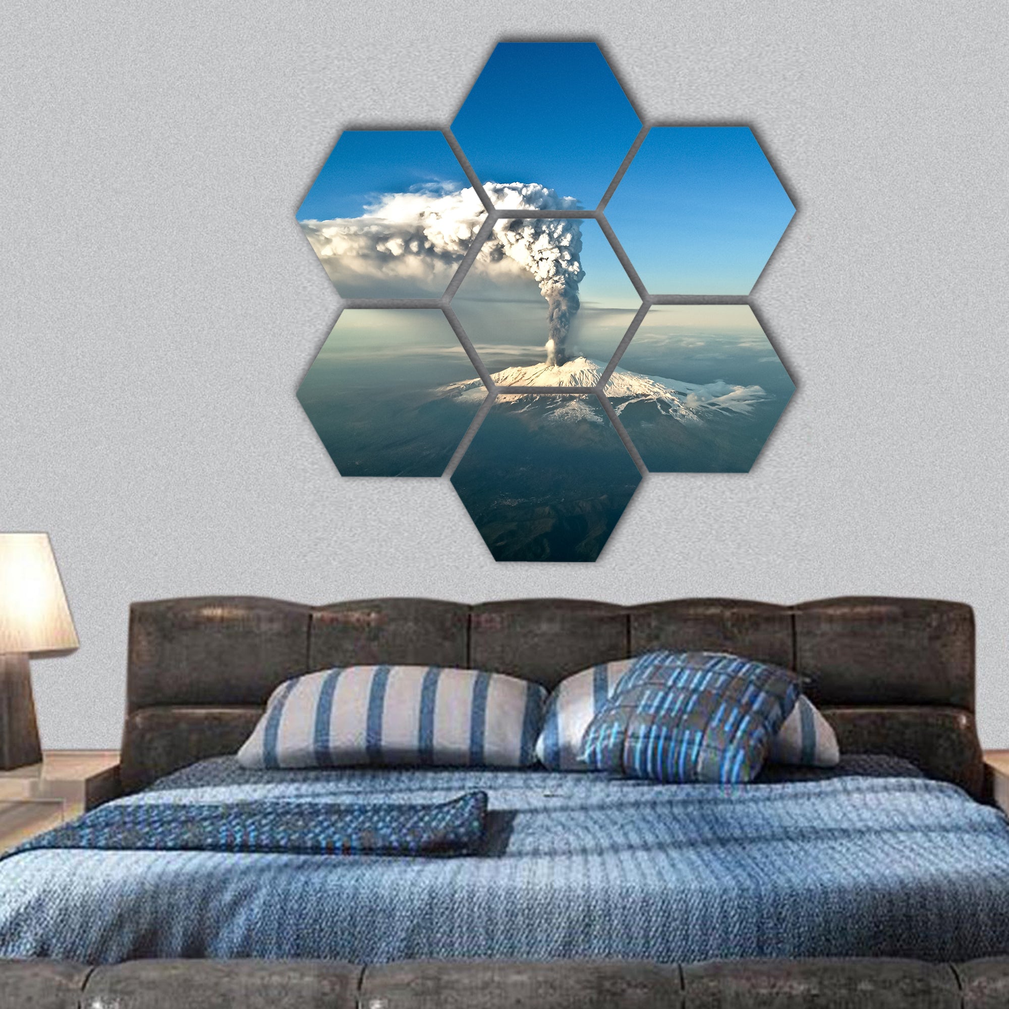 Etna eruption view hexagonal canvas wall art