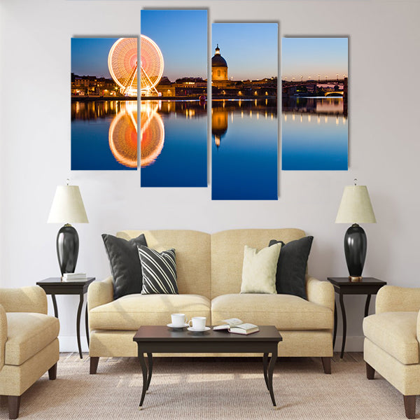 Big wheel in the evening in Toulouse city ancient center Multi Panel Canvas Wall Art