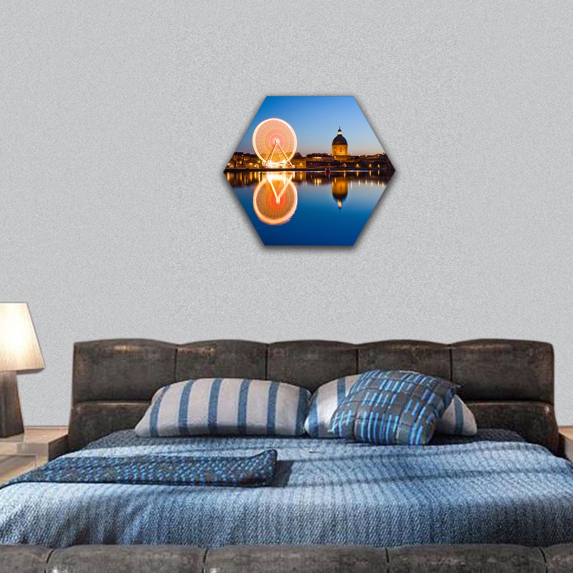 Big wheel in the evening in Toulouse city ancient center hexagonal canvas wall art