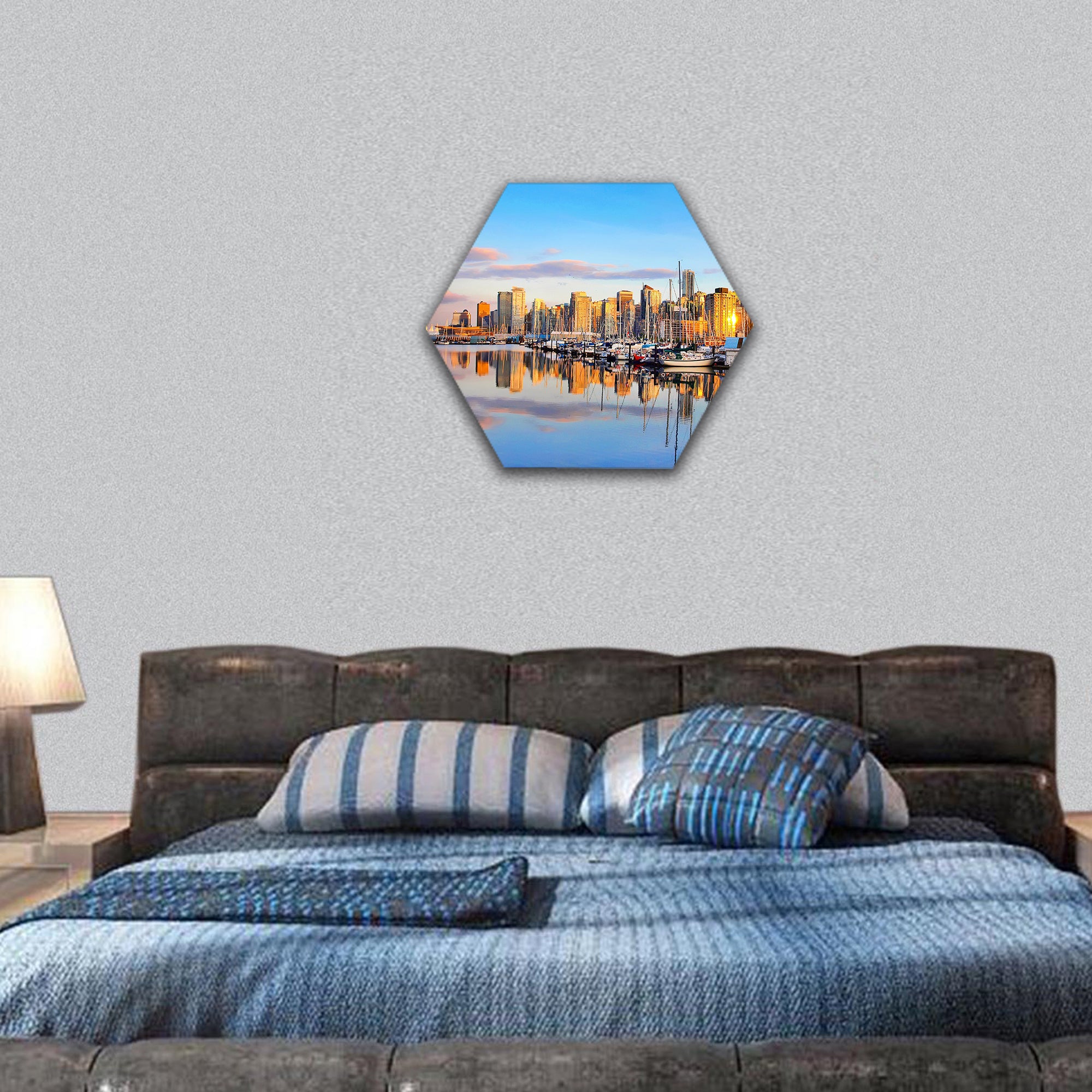 Panoramic view of Vancouver skyline hexagonal canvas wall art