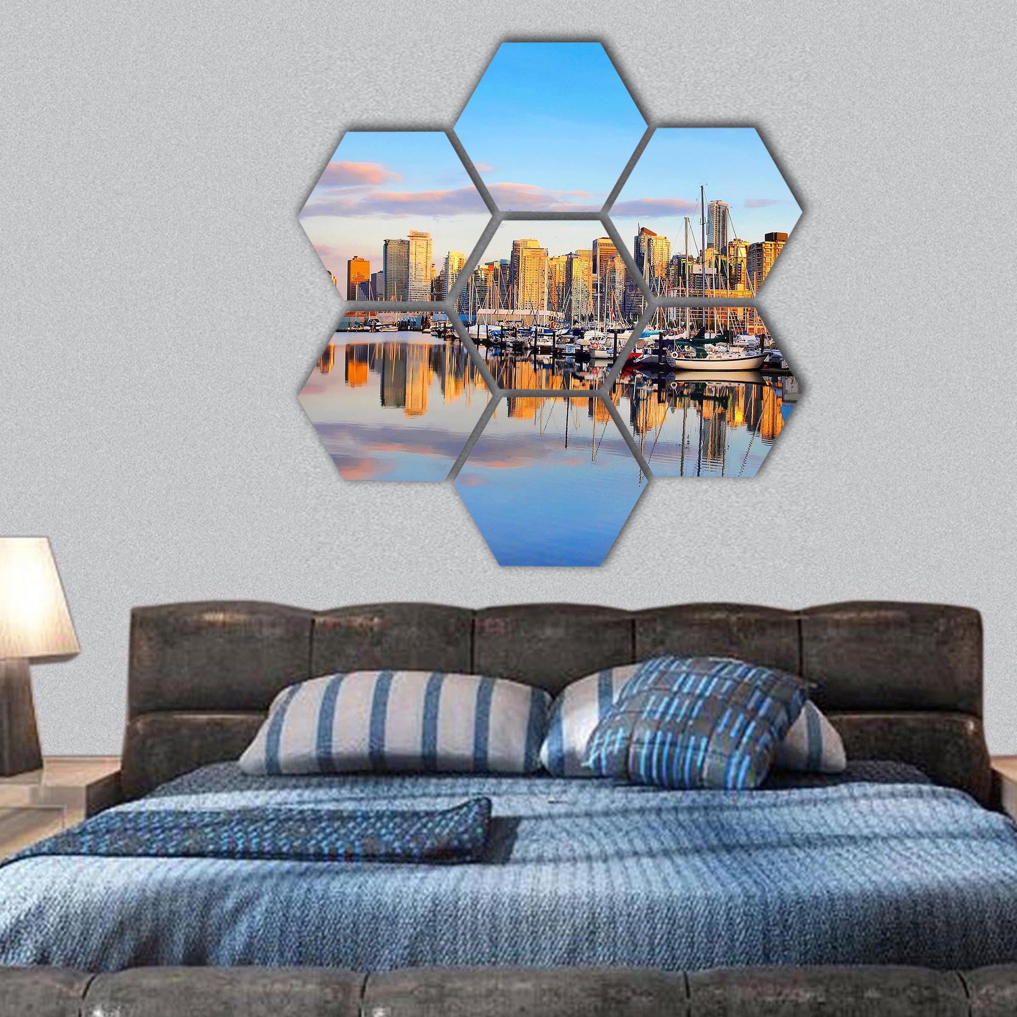 Panoramic view of Vancouver skyline hexagonal canvas wall art