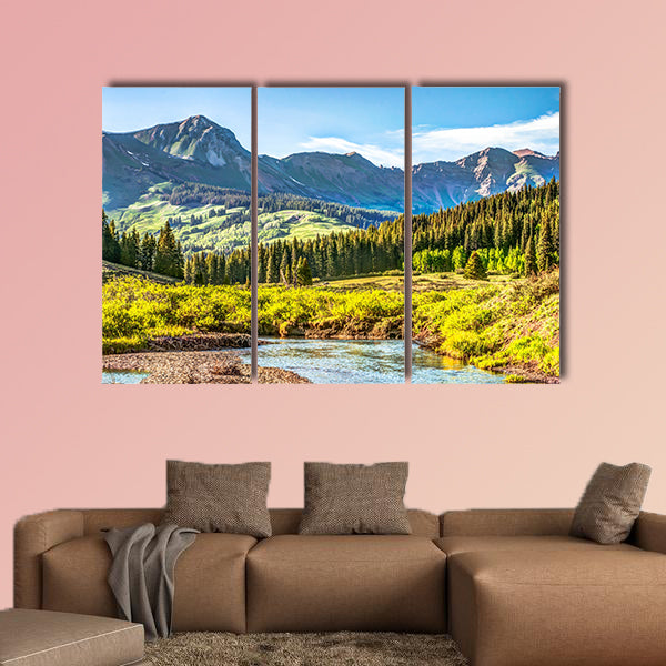 Mountain vista with Slate River in foreground near Crested Butte, Colorado multi panel canvas wall art