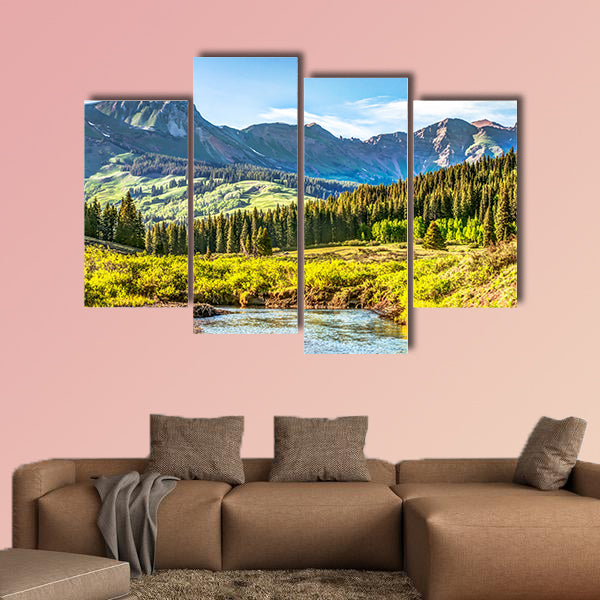 Mountain vista with Slate River in foreground near Crested Butte, Colorado multi panel canvas wall art