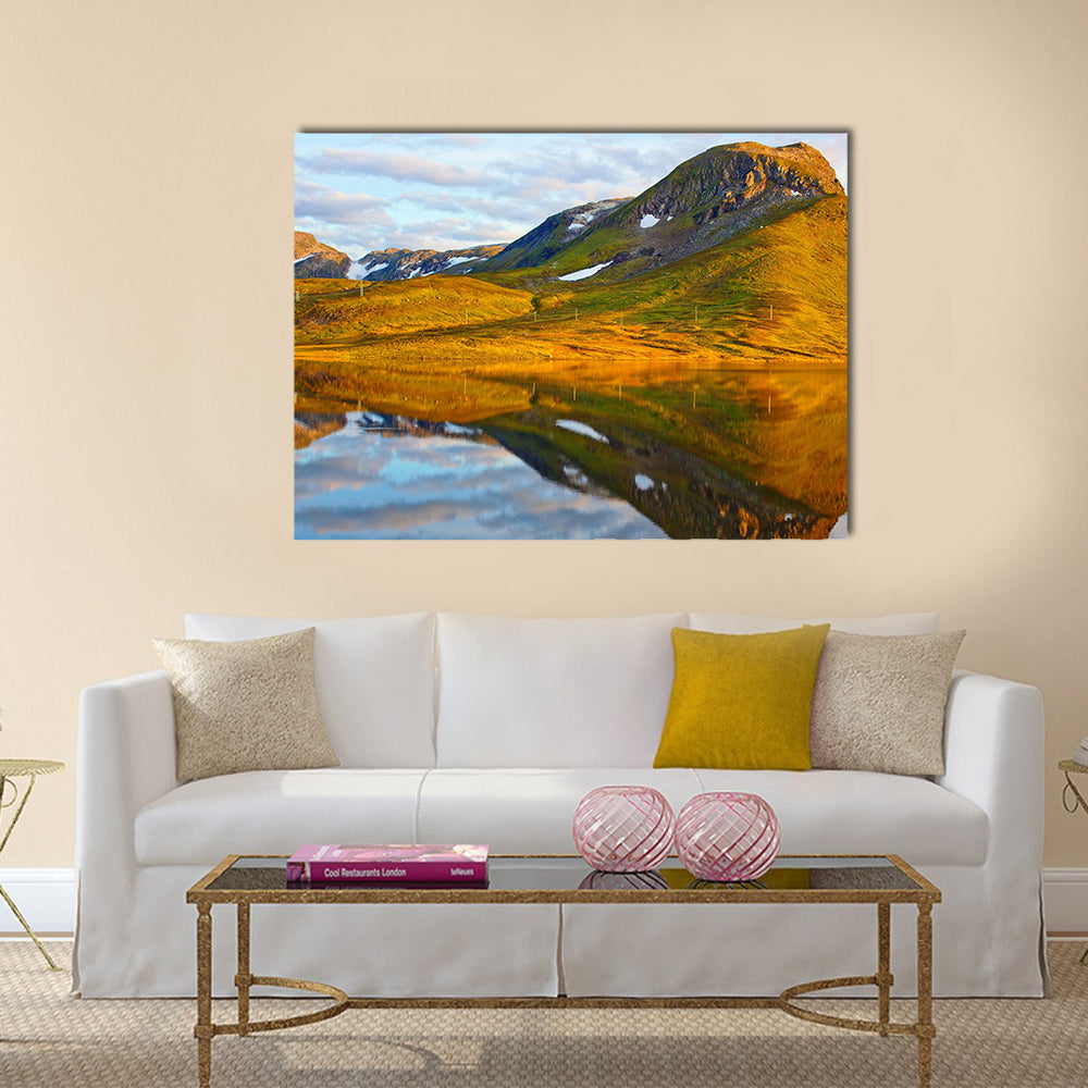 Mountains and lake view in Norway multi panel canvas wall art
