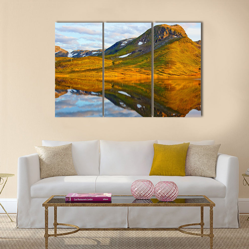 Mountains and lake view in Norway multi panel canvas wall art